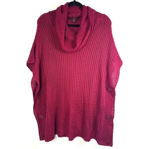 NWT Fever Size Large Knit Cowl Neck Sweater Poncho Vibrant Magenta Pink Purple